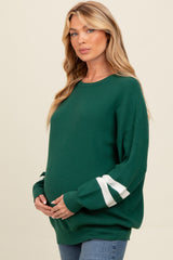 Forest Green Striped Sleeve Relaxed Fit Maternity Sweater