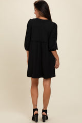 Black Knit Ruffle Trim Dress