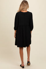 Black Knit Ruffle Trim Maternity Dress