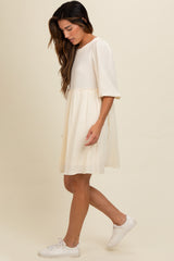 Cream Knit Ruffle Trim Dress