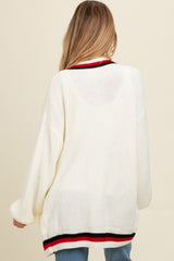 Ivory Contrast Border Open Maternity Cardigan