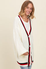 Ivory Contrast Border Open Cardigan