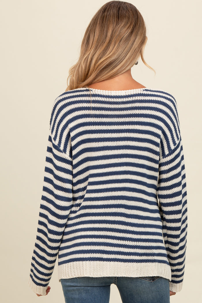 Navy Striped Relaxed Fit V-Neck Maternity Sweater