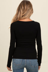 Black Ribbed Square Neck Long Sleeve Maternity Top