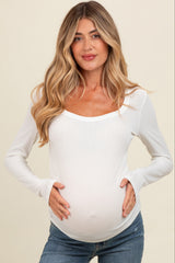 Ivory Ribbed Square Neck Long Sleeve Maternity Top