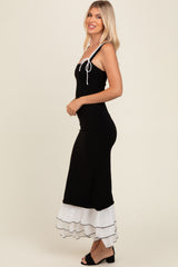 Black Shoulder Tie Layered Hem Maxi Dress