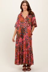 Fuchsia Floral Patchwork Front Tie Maxi Dress