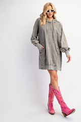 Grey Mineral Wash Hoodie Dress