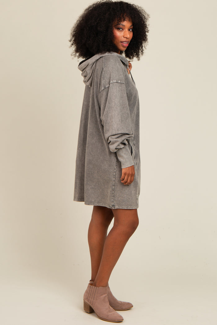 Grey Mineral Wash Hoodie Dress