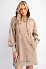 Mocha Mineral Wash Maternity Hoodie Dress