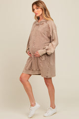 Mocha Mineral Wash Maternity Hoodie Dress