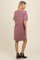 Mauve Rhinestone Mineral Washed T-Shirt Dress