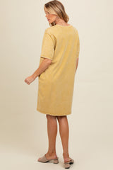 Yellow Rhinestone Mineral Washed Maternity T-Shirt Dress