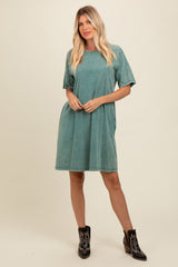Teal Rhinestone Mineral Washed T-Shirt Dress