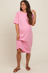 Light Pink Oversized Round Neck T-Shirt Maternity Dress