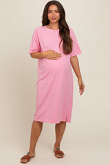 Light Pink Oversized Round Neck T-Shirt Maternity Dress