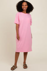 Light Pink Oversized Round Neck T-Shirt Dress