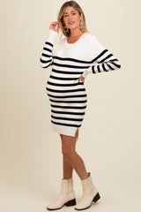 Ivory Striped Basic Maternity Sweater Dress