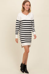 Ivory Striped Basic Sweater Dress