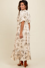 Cream Floral Chiffon Ruffle Accent Maxi Dress