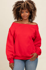 Red One Shoulder Maternity Sweatshirt