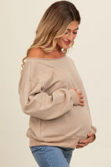 Taupe One Shoulder Maternity Sweatshirt