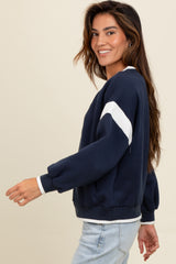 Navy Contrast Sleeve V-Neck Sweatshirt