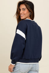 Navy Contrast Sleeve V-Neck Sweatshirt