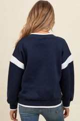 Navy Contrast Sleeve V-Neck Maternity Sweatshirt