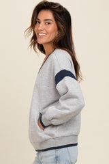 Heather Grey Contrast Sleeve V-Neck Sweatshirt