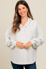 Heather Grey Snap Collar Oversized Maternity Pullover