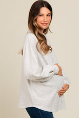 Heather Grey Snap Collar Oversized Maternity Pullover