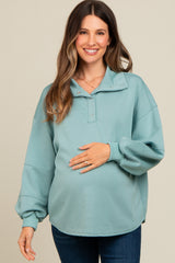 Light Olive Snap Collar Oversized Maternity Pullover