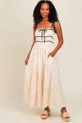 Cream Contrast Ribbon Trim Maxi Dress