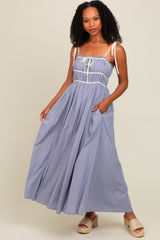 Periwinkle Contrast Ribbon Trim Maxi Dress