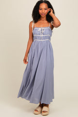 Periwinkle Contrast Ribbon Trim Maternity Maxi Dress