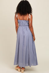 Periwinkle Contrast Ribbon Trim Maxi Dress