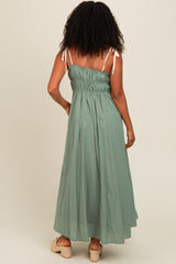 Light Olive Contrast Ribbon Trim Maxi Dress