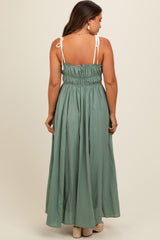 Light Olive Contrast Ribbon Trim Maternity Maxi Dress