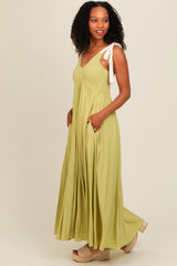 Lime Contrast Shoulder Tie Smocked Maxi Dress