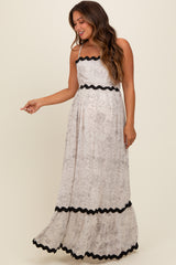 Ivory Floral Contrast Trim Maternity Maxi Dress