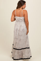 Ivory Floral Contrast Trim Maternity Maxi Dress