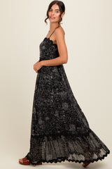 Black Floral Contrast Trim Maxi Dress