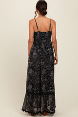 Black Floral Contrast Trim Maxi Dress