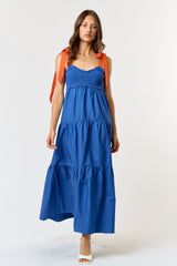 Royal Blue Contrast Shoulder Straps Maternity Maxi Dress