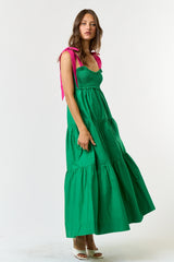 Green Contrast Shoulder Straps Maternity Maxi Dress