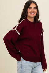 Burgundy Contrast Stitch Sweater