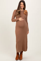 Mocha Shoulder Bow Detail Maternity Midi Knit Dress