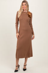 Mocha Shoulder Bow Detail Maternity Midi Knit Dress