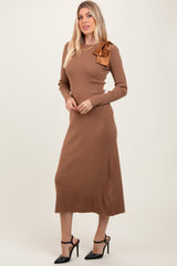 Mocha Shoulder Bow Detail Midi Knit Dress